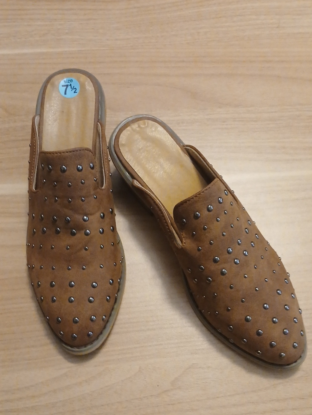 Women's "Handmade" Brown Studded Slip-On Mules in Size 7.5 N